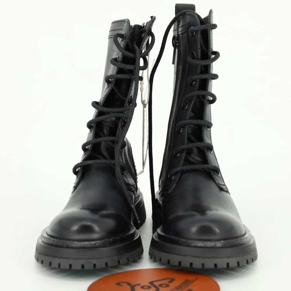 Zara Girls Black Leather Lace Up Side Zip Combat Boots Size 12.5 Ankle Boots NWT
